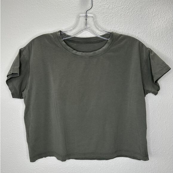 Lululemon Dusty Olive Green Round Neck Short Sleeve Crop Tee 6 - Picture 1 of 6